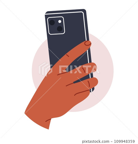 hands holding phone. Scrolling smartphone, app mail, application photo. cellphone camera. Flat vector illustration hands holding phone. Scrolling smartphone, app mail, application photo. cellphone camera. Flat vector illustration 109948359