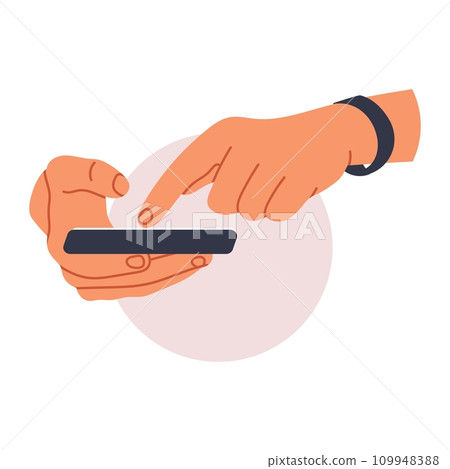 hands holding phone. Scrolling smartphone, app mail, application photo. cellphone camera. Flat vector illustration 109948388