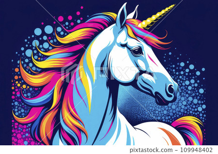 Abstract portrait of a cartoon unicornin. Pop art style, animal graphic illustration. Digital graphics. 109948402