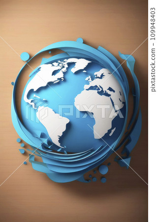 World water day. Saving water and the ecological concept of the survival of the planet. Planet earth in paper cut style. 109948403