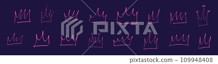 Hand drawn doodle crown, icon of kings, queens, and princesses. Sketch illustration royal in doodle style. Flat vector illustration isolated on white background. 109948408