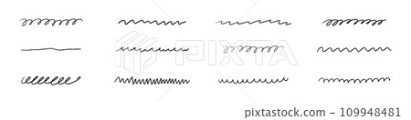 Wavy line with flowing curves. Swirls, zigzags, and doodle elements. Flat vector illustration isolated on white background. Wavy line with flowing curves. Swirls, zigzags, and doodle elements. Flat vector illustration isolated on white background. 109948481