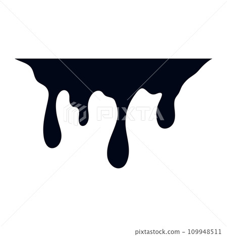 Black melt drips. Current paint or blood drop, oil flow, liquid caramel, ink, chocolate sauce splash. Vector illustration 109948511