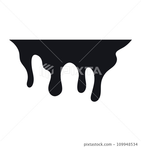 Black melt drips. Current paint or blood drop, oil flow, liquid caramel, ink, chocolate sauce splash. Vector illustration 109948534