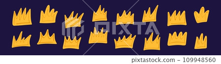 Hand drawn doodle crown, icon of kings, queens, and princesses. Sketch illustration royal in doodle style. Flat vector illustration isolated on white background. Hand drawn doodle crown, icon of kings, queens, and princesses. Sketch illustration royal in doodle style. Flat vector illustration isolated on white background. 109948560