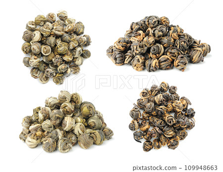 Pearl style premium Chinese teas, collection of Pearl Jasmine and Fujian black tea loose leaves Pearl style premium Chinese teas, collection of Pearl Jasmine and Fujian black tea loose leaves 109948663