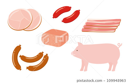 使用豬肉加工肉類的插圖集 使用豬肉加工肉類的插圖集 109948963