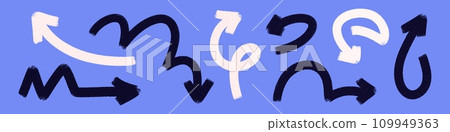 Doodle emphasis arrow icon. Design quirky twist zigzag line, spring coil, curve wave. Vector illustration Doodle emphasis arrow icon. Design quirky twist zigzag line, spring coil, curve wave. Vector illustration 109949363