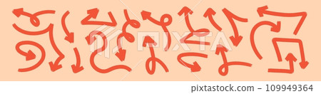 Doodle emphasis arrow icon. Design quirky twist zigzag line, spring coil, curve wave. Vector illustration Doodle emphasis arrow icon. Design quirky twist zigzag line, spring coil, curve wave. Vector illustration 109949364