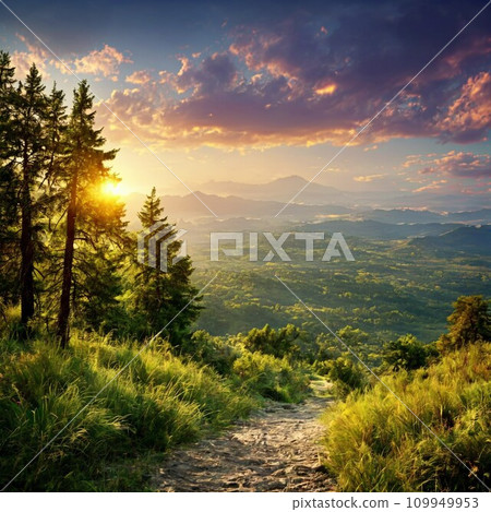 Sea of clouds illuminated by the morning sun, AI image Sea of clouds illuminated by the morning sun, AI image 109949953