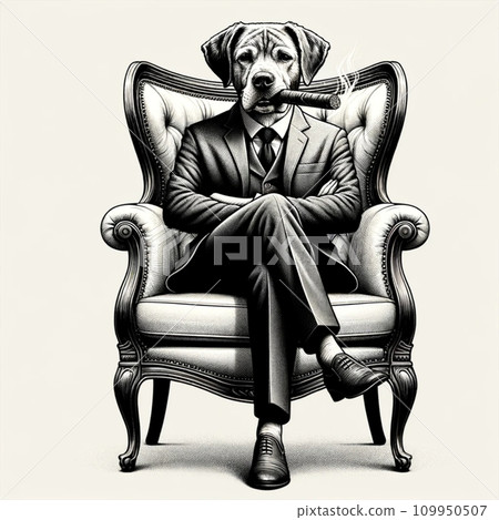 A dog sitting in a chair 109950507