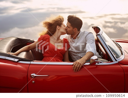 Passionate Kiss in a Red Car, AI Generated 109950614