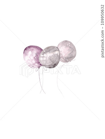 Balloons in watercolor. Bouquet of three balloons in pastel colors. Isolated illustration 109950632