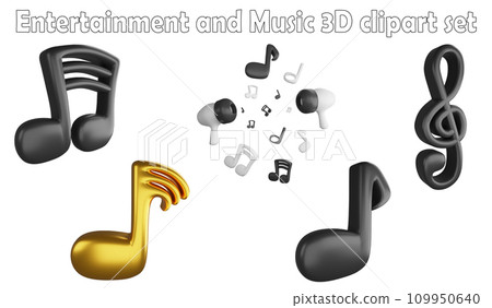 Music notes clipart element ,3D render entertainment and music concept isolated on white background icon set No.8 109950640
