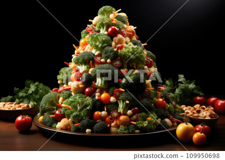 Creative christmas tree made from vegetables on a platter 109950698