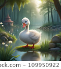 The ugly duckling children's fairy tale lakeside in the forest. 109950922
