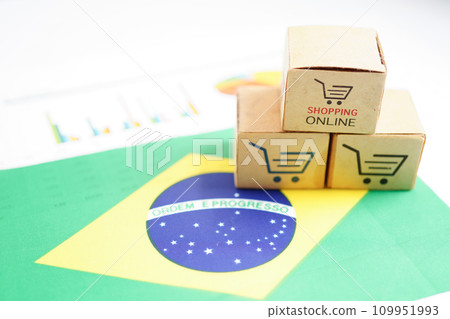 Online shopping, Shopping cart box on Brazil flag, import export, finance commerce. 109951993
