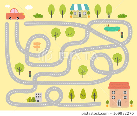 Cute town illustration maze Cute town illustration maze 109952270