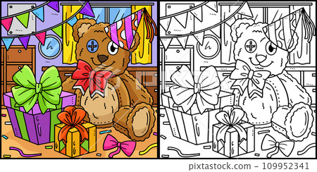 Teddy Bear with Birthday Gift Illustration Teddy Bear with Birthday Gift Illustration 109952341