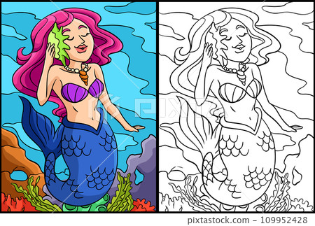 Beautiful Mermaid Coloring Page Illustration Beautiful Mermaid Coloring Page Illustration 109952428