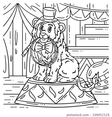 Circus Lion Biting Whip Coloring Page for Kids 109952529