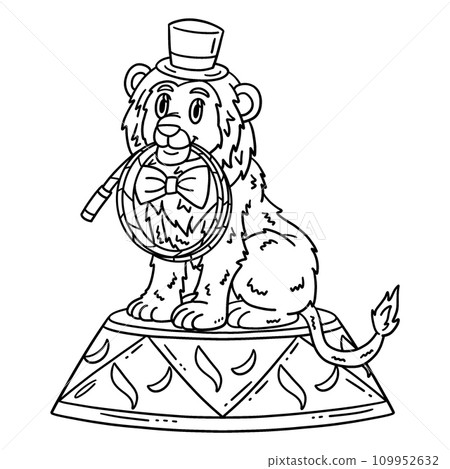 Circus Lion Biting Whip Isolated Coloring Page 109952632