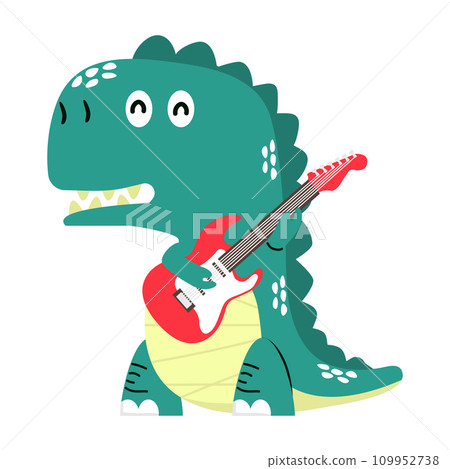 Cute dinosaur tyrannosaurus with guitar rock 109952738