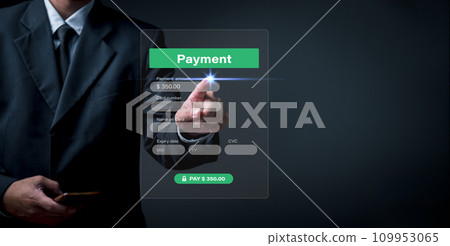Businessman Using Smartphone to Make Digital Payment Online Transactions.Convenient and Secure Way to Make Online Payments.Digital Finance and banking, marketing Online Concept Businessman Using Smartphone to Make Digital Payment Online Transactions.Convenient and Secure Way to Make Online Payments.Digital Finance and banking, marketing Online Concept 109953065