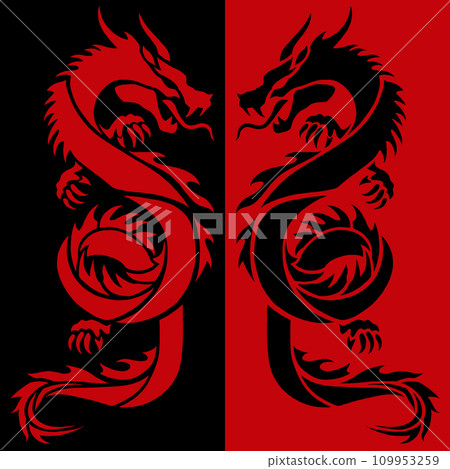 紅龍與黑龍面對面的剪影 紅龍與黑龍面對面的剪影 109953259