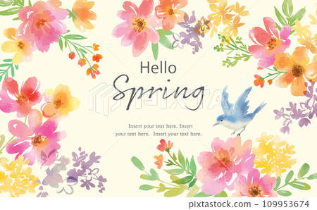 藍鳥與七彩花朵背景插圖 109953674