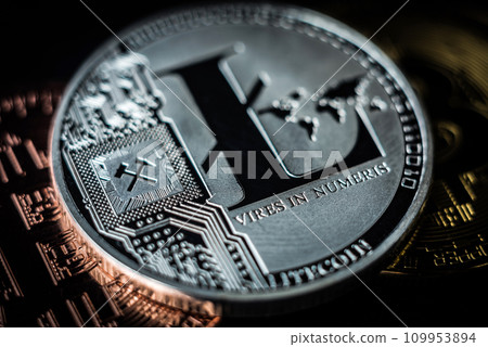 Litecoin coin on dark background Litecoin coin on dark background 109953894