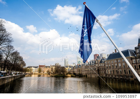 NATO flag in the center of Hague 109953897