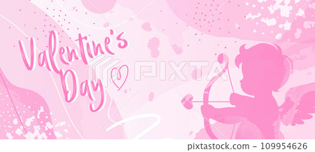 Vector Love Abstract Background - A Pink Valentine's Day Banner with Heartfelt Illustration of Baby Cupid Silhouette and Love in the Air. Vector Love Abstract Background - A Pink Valentine's Day Banner with Heartfelt Illustration of Baby Cupid Silhouette and Love in the Air. 109954626