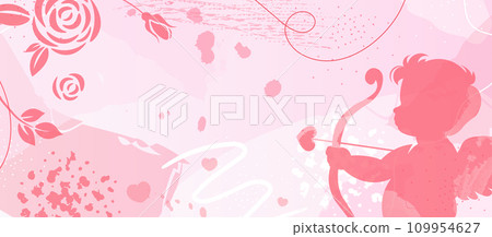 Happy Valentine's Day Design. Love Message and Romantic Banner Design. Pink and Cute, Festive, Baby Cupid with Bow and Flowers Illustration Diagonal Template for Greeting Cards and Wedding Concept. Happy Valentine's Day Design. Love Message and Romantic Banner Design. Pink and Cute, Festive, Baby Cupid with Bow and Flowers Illustration Diagonal Template for Greeting Cards and Wedding Concept. 109954627