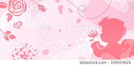 Valentine Background with Cupid and Roses. A Valentine's Day Celebration Banner in Pink Color. Valentine Background with Cupid and Roses. A Valentine's Day Celebration Banner in Pink Color. 109954628