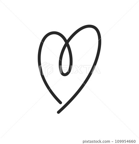 Hand Drawn Heart Icon - Continuous Single Line Love Symbol, Elegant Doodle Valentine's Sketch, Expressive Romantic Vector Design 109954660