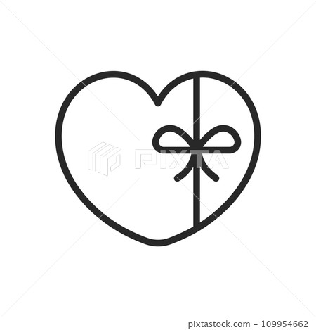 Heart Box Icon - Linear Isolated Pictogram for Elegant Gift of Love. Ribbon Wrapped Valentine's Day Present, Affectionate Surprise Vector Design 109954662