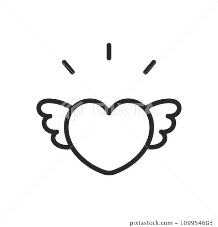 Heart with Wings Icon - Angelic Cute Love Linear Vector Pictogram. Flying Heart Design Illustration. Heart with Wings Icon - Angelic Cute Love Linear Vector Pictogram. Flying Heart Design Illustration. 109954683