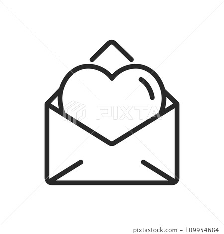 Letter with Heart Inside Icon - Romantic Love Letter, Valentine's Day Message Design, Affectionate Mail  Pictogram. 109954684