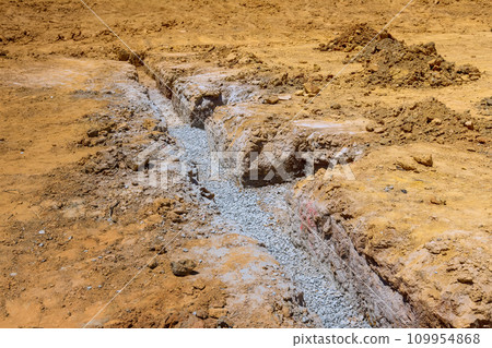 Reinforcement of underground in trench is ready for foundation pouring 109954868