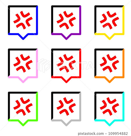 Set of 9 colorful square speech bubbles with anger mark 1 and black and 2 colors 109954882