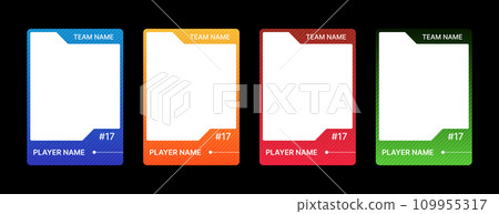 Game sports card template. A set of trading frames for football, basketball and hockey players. Vector illustration on a black background. 109955317