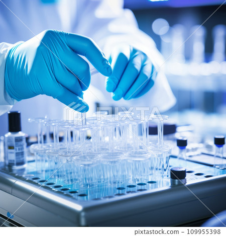 Medical laboratory research, chemist or researcher in gloves. Medicine healthcare pharma production lab laboratory science chemistry genetic 109955398