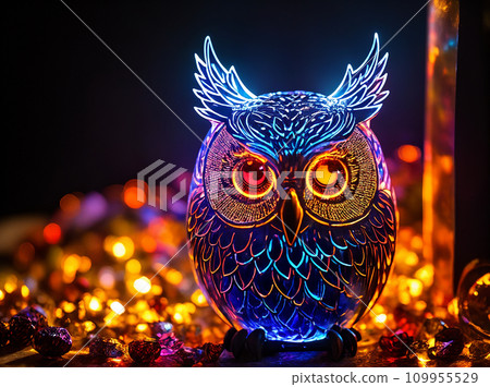 a magic owl made of color glass mystery spectral glowing fire eye 109955529