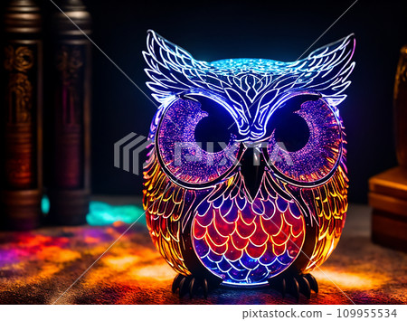 a magic owl made of color glass mystery spectral glowing fire eye 109955534