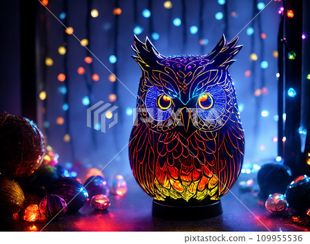 a magic owl made of color glass mystery spectral glowing fire eye 109955536