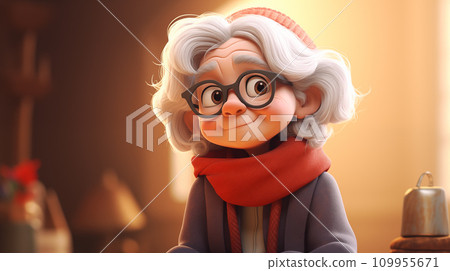 手绘卡通可爱的慈祥的老奶奶插画 109955671