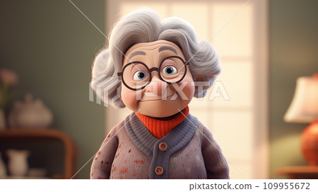 手绘卡通可爱的慈祥的老奶奶插画 109955672