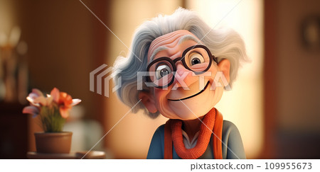 手绘卡通可爱的慈祥的老奶奶插画 手绘卡通可爱的慈祥的老奶奶插画 109955673