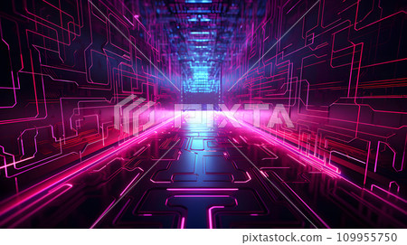 AI-generated content. Abstract technology background with wavy color grid. Analytics data algorithms. Computing concept. Neural network AI generated art 109955750